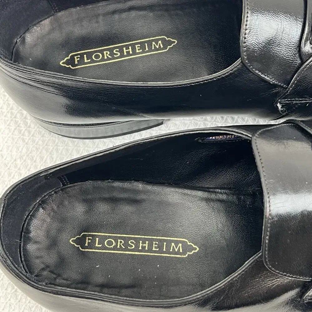 Florsheim Black Leather Penny Loafers Braided Strap Mens US 13 E Dress Shoes